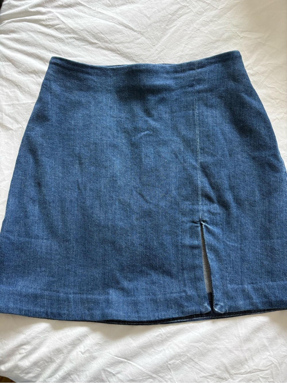 Maeve Denim A-Line Mini Skirt with Front Slit - Blue